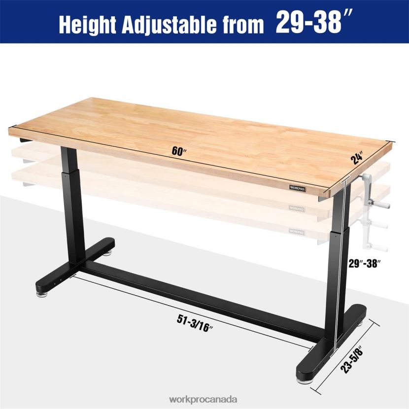 Useful WORKPRO Height Adjustable Work Table with Crank Handle, with Casters and Leveling Feet, 500 Lbs Load Capacity Storage ZNRDXV3