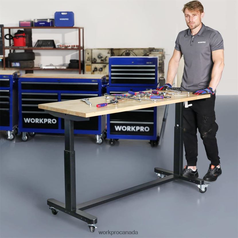Useful WORKPRO Height Adjustable Work Table with Crank Handle, with Casters and Leveling Feet, 500 Lbs Load Capacity Storage ZNRDXV3