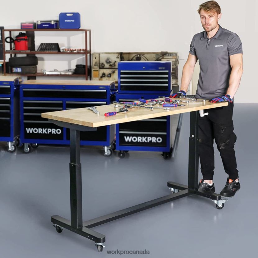 Useful WORKPRO Height Adjustable Work Table with Crank Handle, with Casters and Leveling Feet, 500 Lbs Load Capacity Storage ZNRDXV3